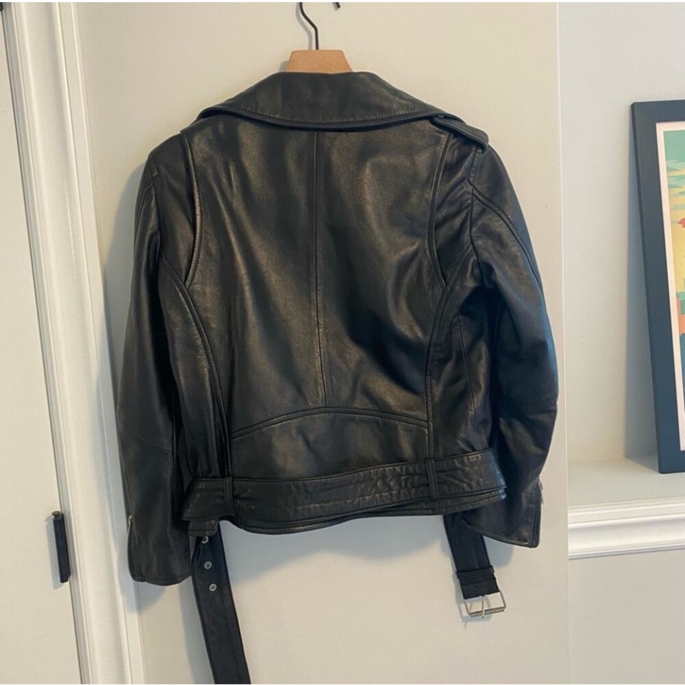MUUBAA Black Sheep Leather Crop Moto Belted Jacket 4 - Picture 5 of 6